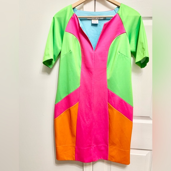 Gretchen Scott Designs Colorblock Dress Short Sleeve Bright Colorful - L - Picture 2 of 4
